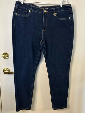 Michael Kors Izzy Skinny Women’s Blue Jeans with Gold Hardware Size 16